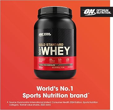 baby item Gold Standard Whey Protein, Muscle Building Powder with Naturally Occurring Glutamine and Amino Acids, Double Rich Chocolate, 29 Servings, 899 g, Packaging May Vary