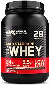 baby item Gold Standard Whey Protein, Muscle Building Powder with Naturally Occurring Glutamine and Amino Acids, Double Rich Chocolate, 29 Servings, 899 g, Packaging May Vary