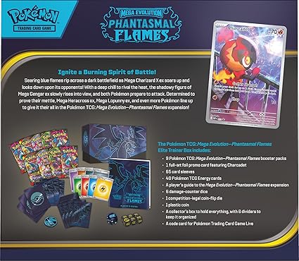 Pokémon TCG: Mega Evolution—Phantasmal Flames Elite Trainer Box (1 Full-Art Promo Card, 9 Booster Packs & Premium Accessories)